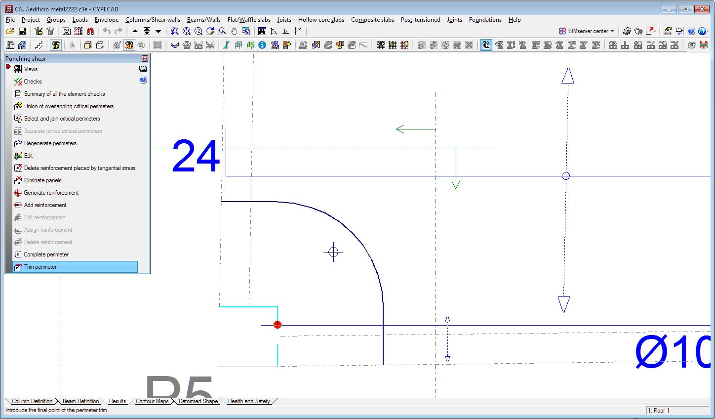 CYPECAD. Edit the perimeter of the support for punching shear check
