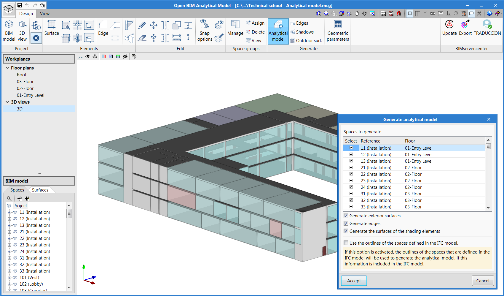 Open BIM Analytical Model. Improved precision of the algorithm for the automatic generation of the analytical model